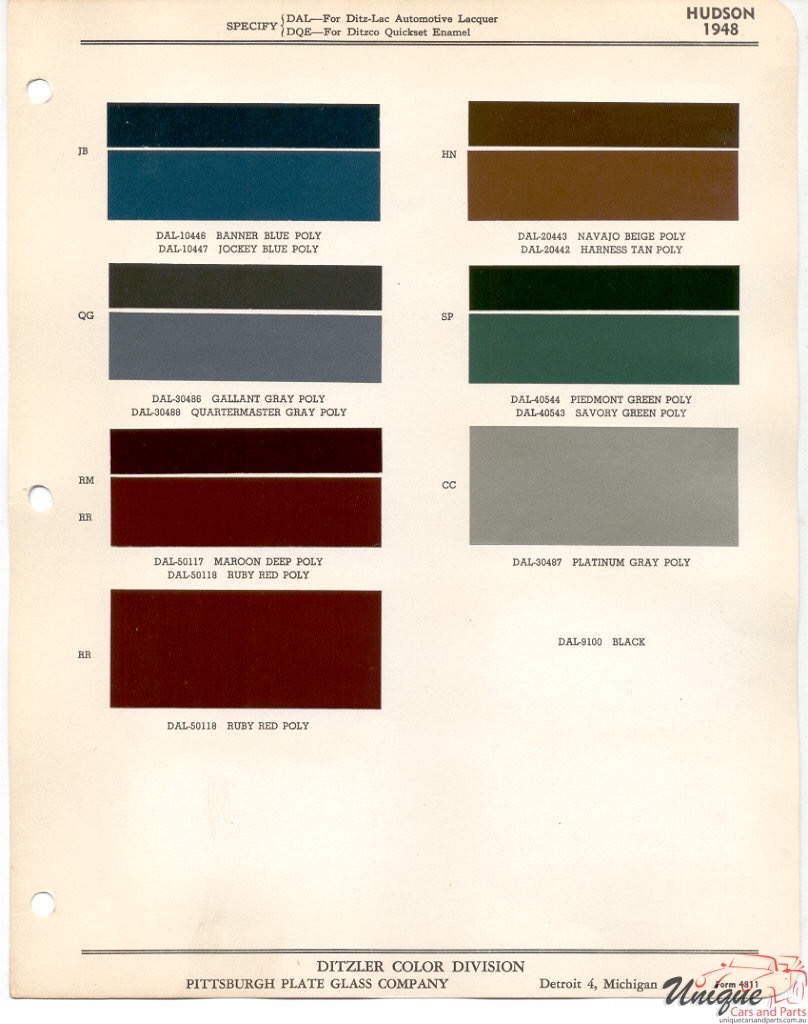 1948 AMC Hudson PPG 1 Paint Charts